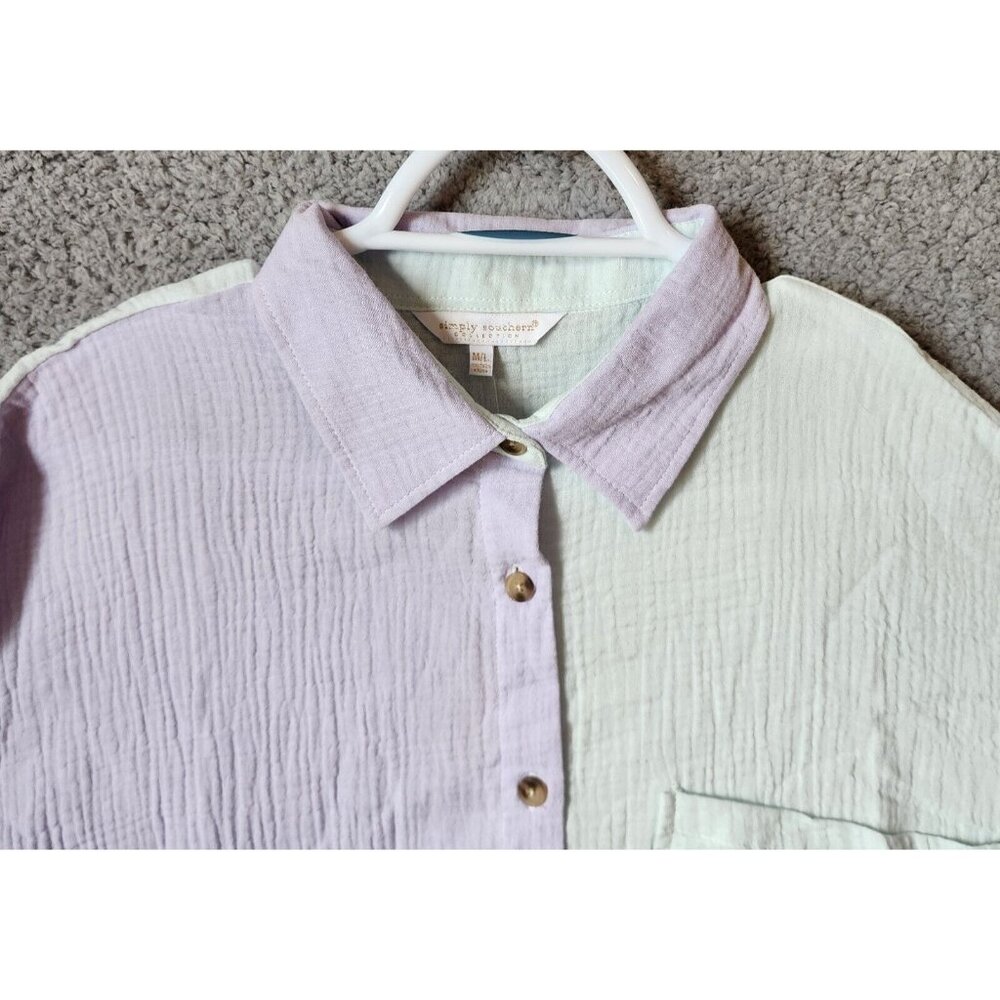 x2 NWT Simply Southern L/S Pastel Colorblock Gauze Button Down Tops Size M/L - Picture 3 of 16